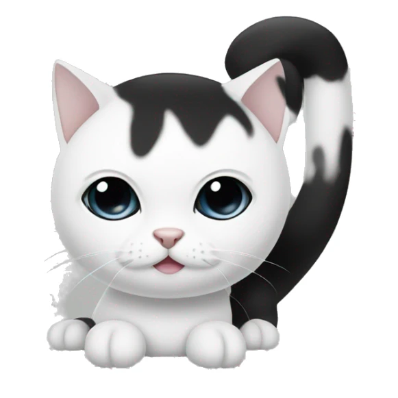 white cat with black ears,black dot above right eye, black tail and has black dot on right side of body sticker