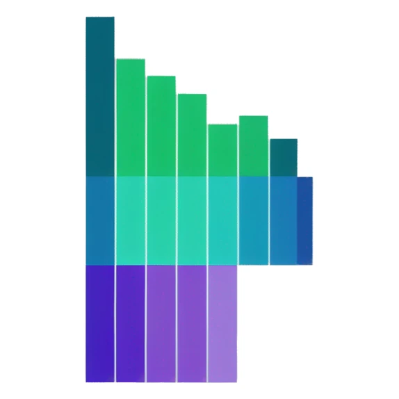 Bar chart with 3 bars and blue, green and violet colors sticker