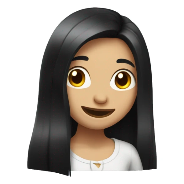 A girl with long black hair blinks and laugh sticker
