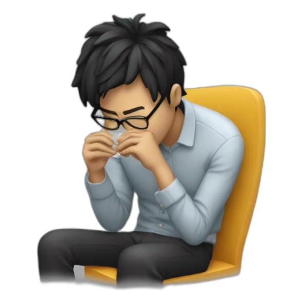 Vomiting designer with black hair and glasses sticker