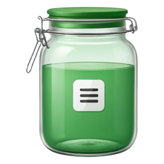 green jar emoji with green lid, containing three minimal monochrome icons inside: bookmark, photo symbol, and paperclip — simple, clean, flat design. sticker
