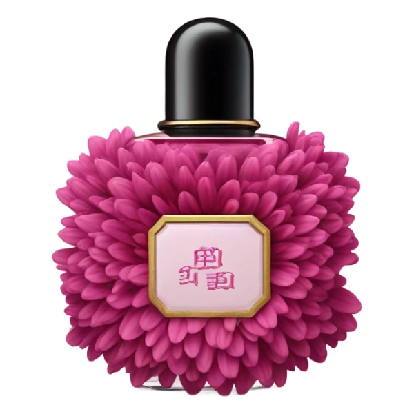Aesthetic composition of dark pink chrysanthemums and an antique deep pink perfume bottle. sticker