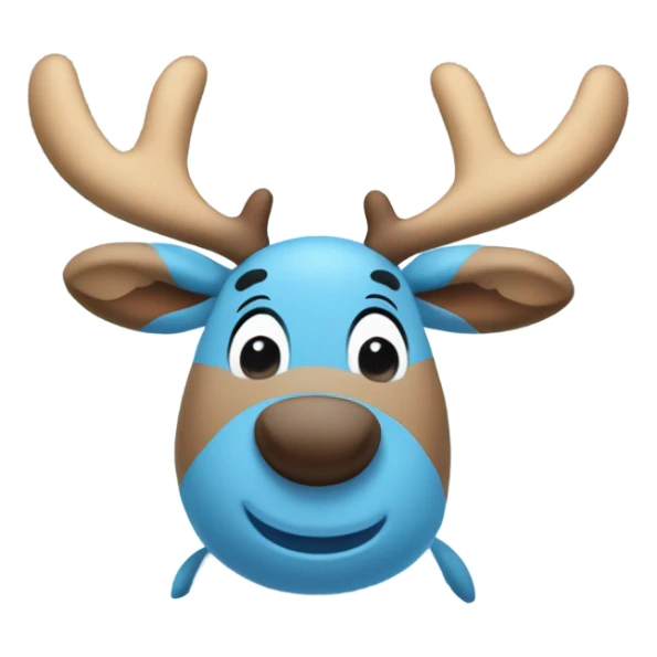 A cute blue stuffed animal resembling a cartoon moose or reindeer, with soft rounded horns that are blue, a smiling face, and a light blue belly. It has a friendly and cuddly appearance sticker