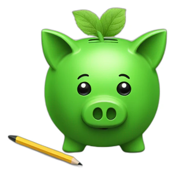 green piggybank with pencil sticker