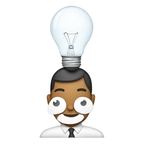 man with laptop and light bulb above head sticker