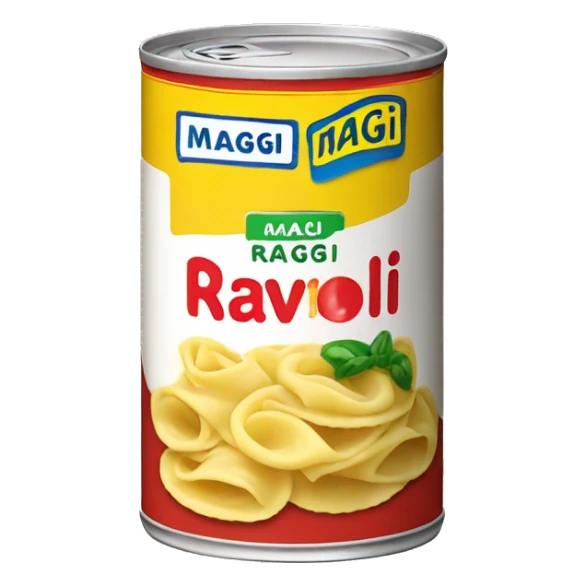 a can of ravioli Maggi branded sticker