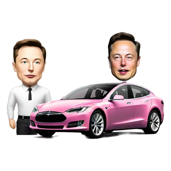 Elon musk next to a pink Tesla sticker