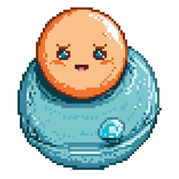 Uranus planet with light blue color, rings, and a cute expressive face sticker
