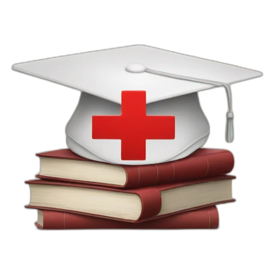 White Student cap with red medical cross On a stack of books sticker