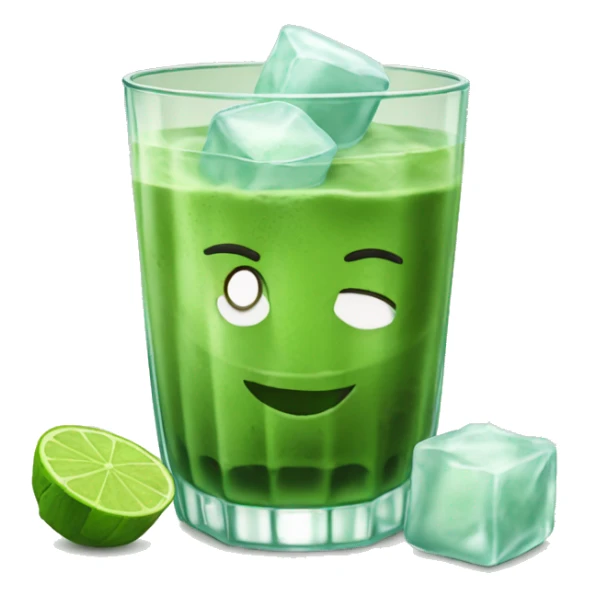 Iced matcha in a clear glass whit ice cubes sticker