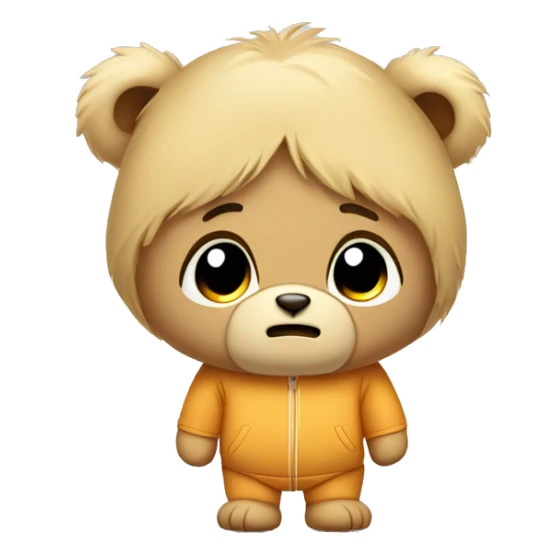 Sad looking teddy bear with blonde fur and jogging suit sticker