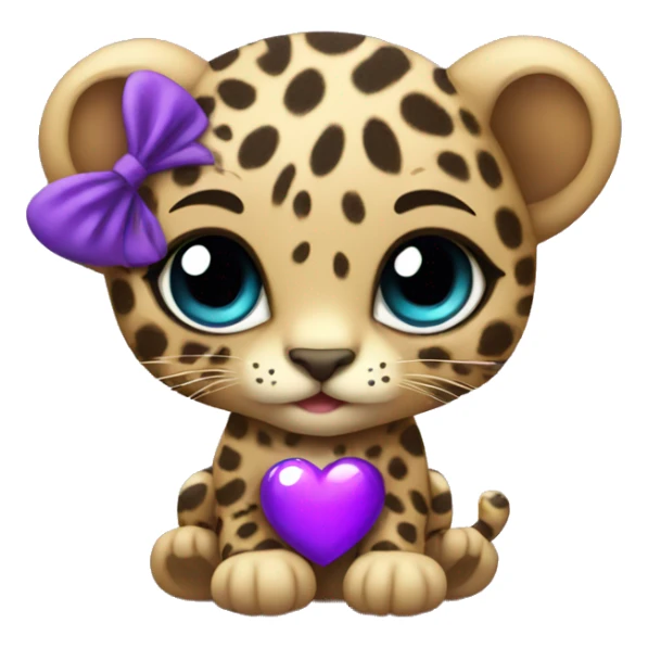 Baby leopard holding a purple heart  sticker