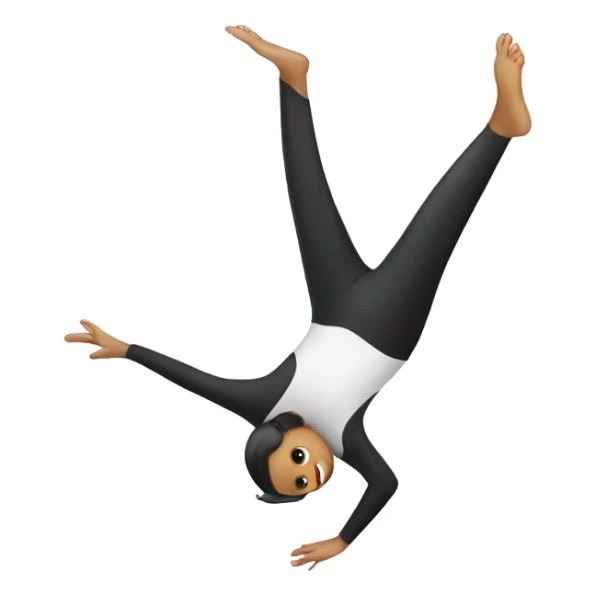 Girl doing a cartwheel with two penguin on her feet sticker