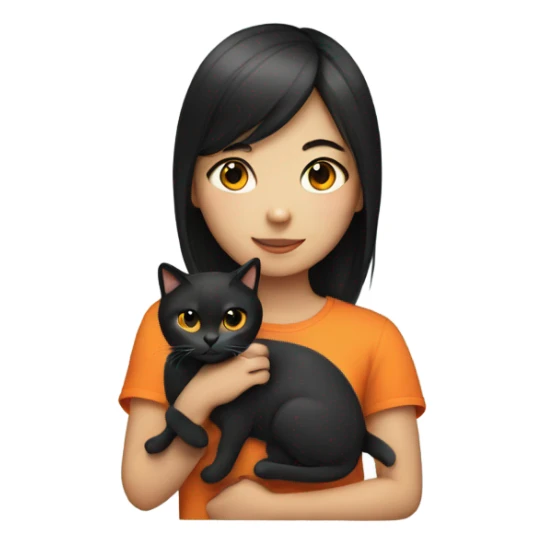 Asian girl holding orange and black cat sticker