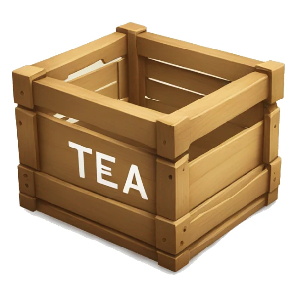 Wooden Crate that says "TEA" with big letters on it sticker