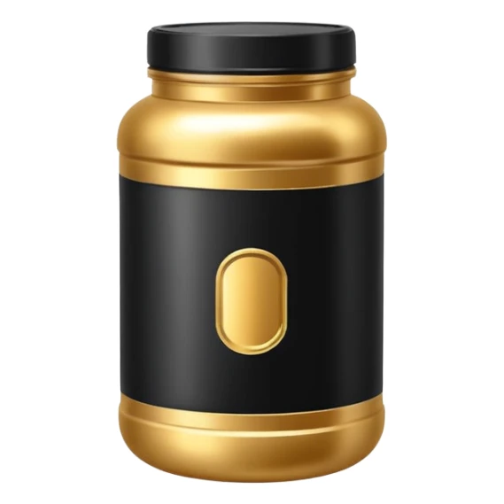 Whey protein jar in black colour and golden lable sticker