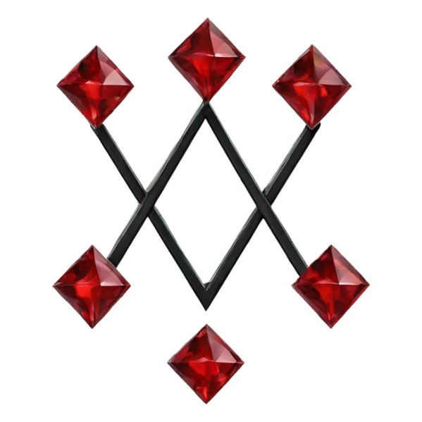 Geometric design featuring four red diamonds arranged in the shape of a heart. The diamonds are separated by black lines, forming a slight cross outline in the center of the heart. simplifying the details to make it clear and recognizable at a small size. sticker