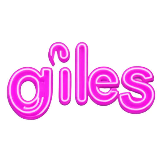 Pink neon sign with the word Giles sticker
