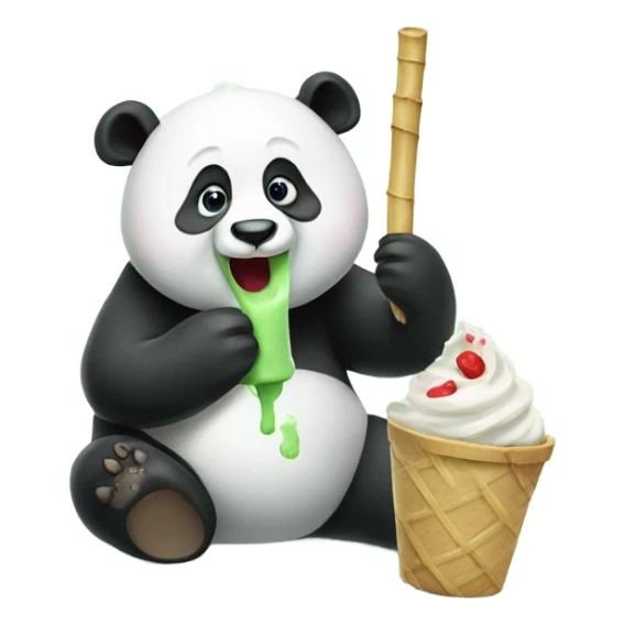 Panda eating ice cream with bamboo in the ice cream sticker