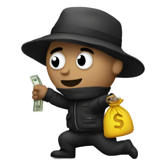 Robber holding bag of money sticker
