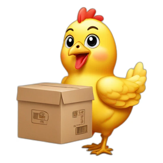 mini chicken with a box of delivery sticker