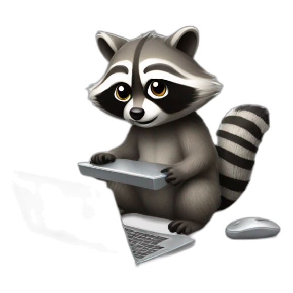 The raccoon is sitting at his laptop and swearing sticker