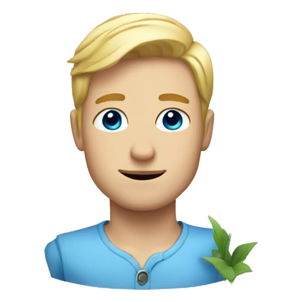 Blonde guy with blue eyes holding flower sticker