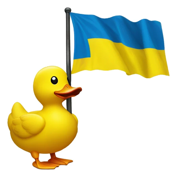 rubber yellow duck holding ukraine flag sticker