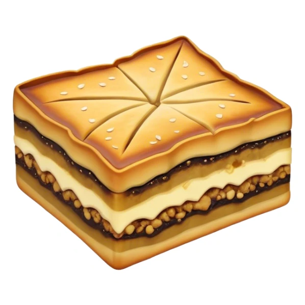 Martabak Cinematic Realistic Martabak Dish Emoji, depicted as a single, square slice of sweet, thick martabak with a rich, indulgent filling, rendered with detailed textures and vibrant, appetizing lighting. sticker