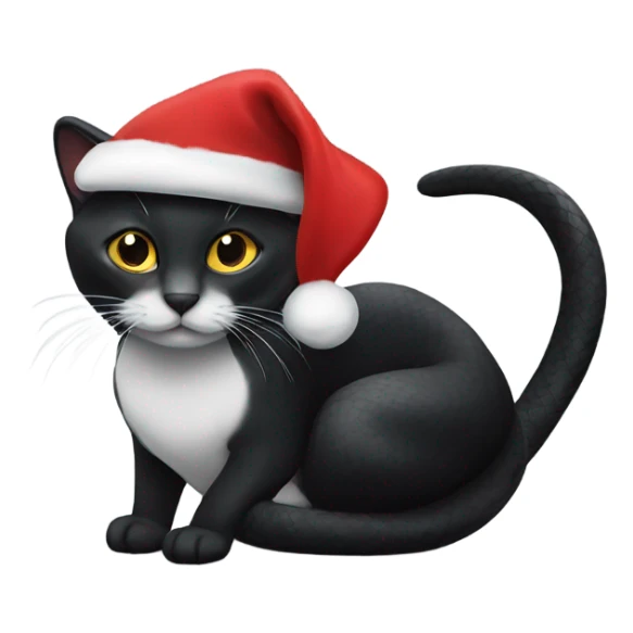 Black snake on a black/white cat wearing christmas hats sticker