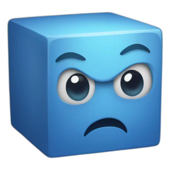 cube character with eyes in blue and grey colors sticker