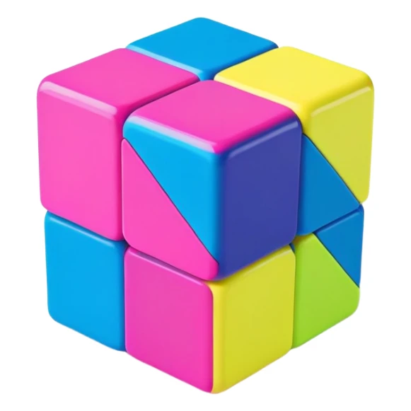 A 3x3 Rubik's Cube with bright 90s American colors, neon pink, electric blue, neon green, vibrant yellow, and purple, minimalist design sticker