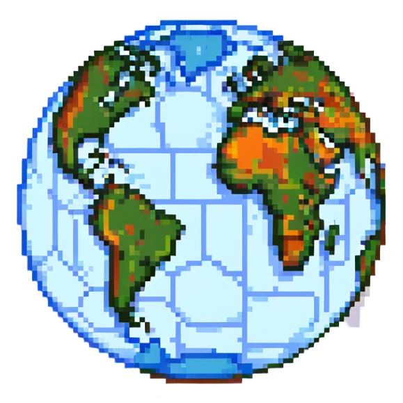 pixel art of a globe with 'NGO' text overlay sticker