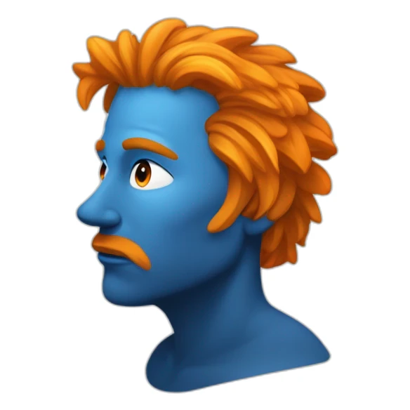 Un mec noir avec des cheveux de couleur bleu dégradé orange moutard sur le visage des symboles doré. Des cornes de bélier orange moutard sticker