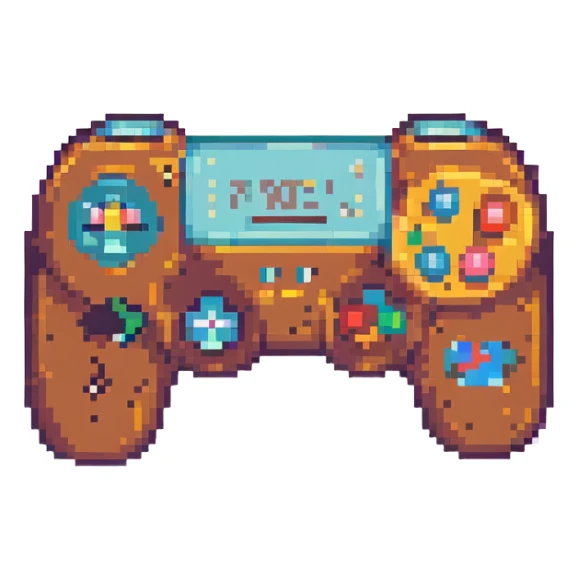 game controller, pixel art animated icon style, retro look, blocky and colorful sticker