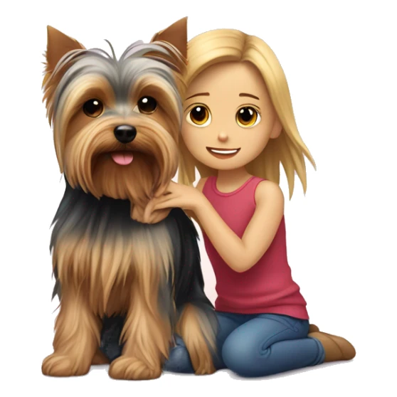 Yorkshire terrier in a cuddle with a girl.  sticker