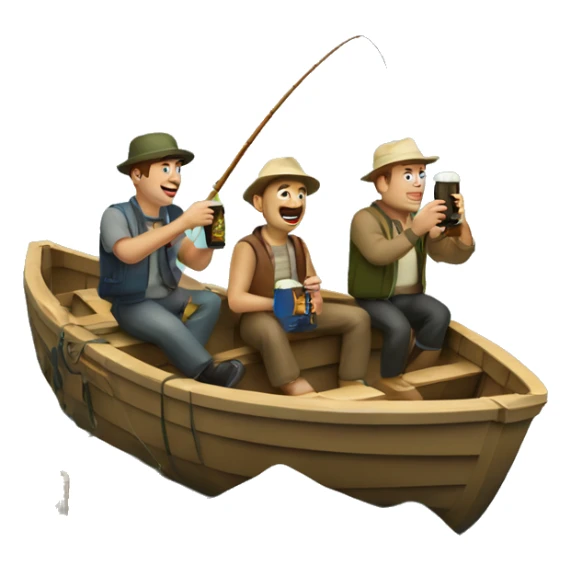 Two guys fishing in a boat with beer and a guide sticker