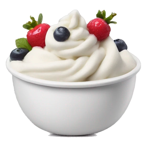 Frozen yogurt in a white bowl with toppings sticker