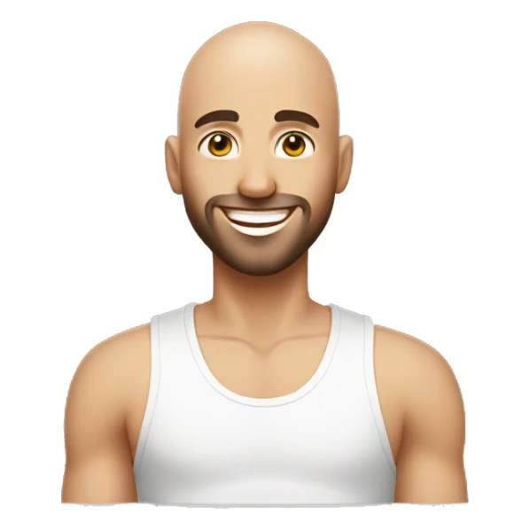 30y/o guy with bald head with smile on his face and white tank top as cloth  sticker