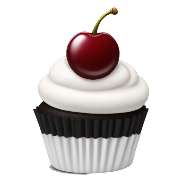 Dark red cherry cupcake with white frosting on top with black cupcake case  sticker