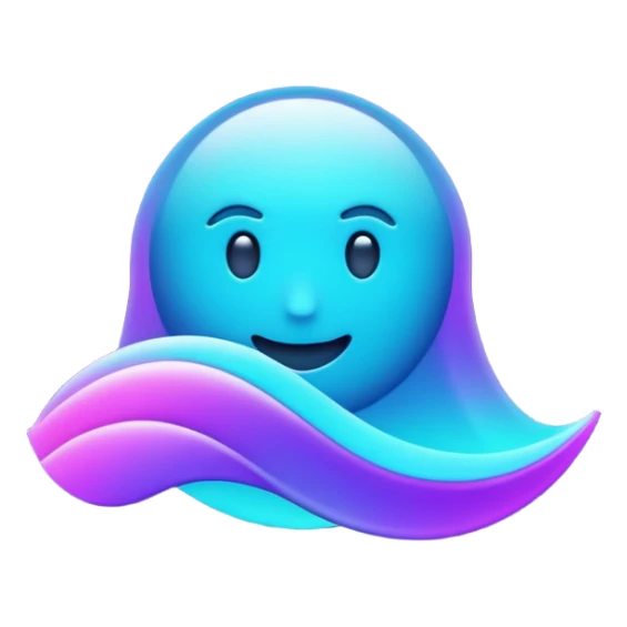 futuristic minimalistic emoji icon, abstract holographic wave or pulse symbolizing "Many voices. One purpose. One future", neon purple and cyan gradient, glowing aura, dark sci-fi background, 1:1 aspect ratio sticker