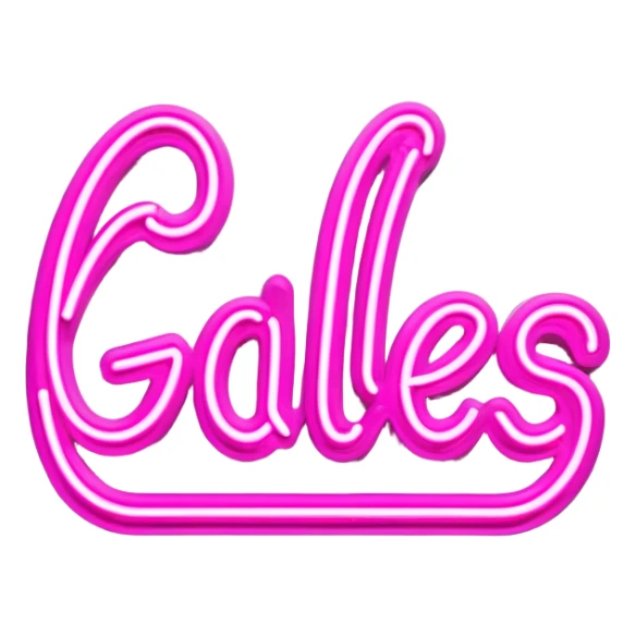 Pink neon sign with the word Giles sticker
