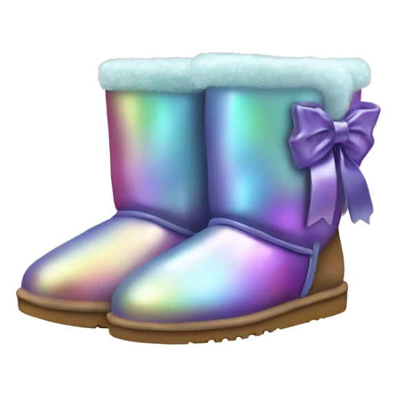 Pair of iridescent Ugg fur boots with ribbon bows. sticker