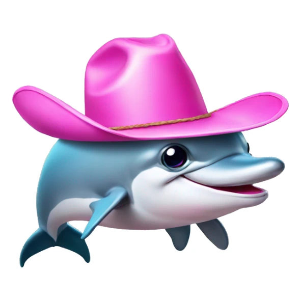 Dolphin with pink cowboy hat and silly face, front face sticker