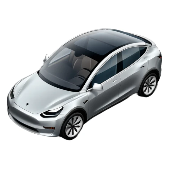 A Tesla Model Y parallel parking in front of a store, from above sticker