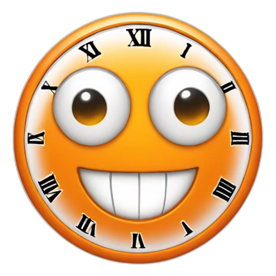 orange clock with eyes and mouth smiling sticker