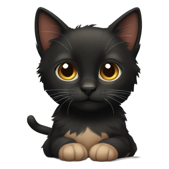 black kitten with a big fluffy brownish cat sticker