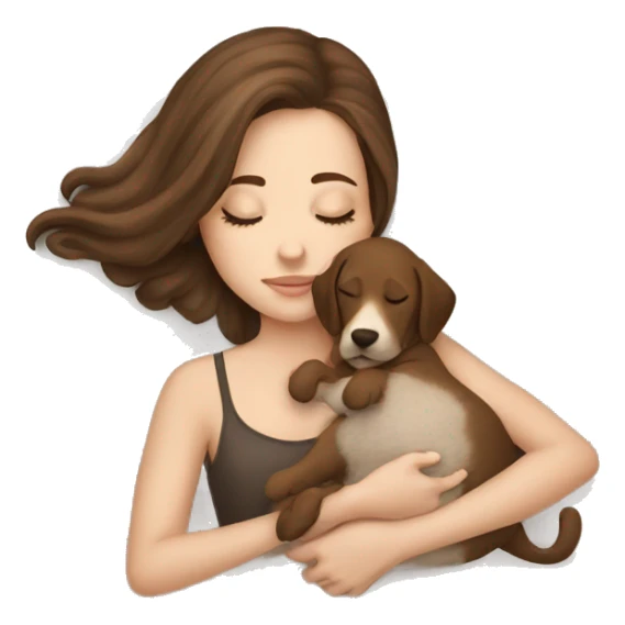 White girl brown hair sleeping with puppy sticker