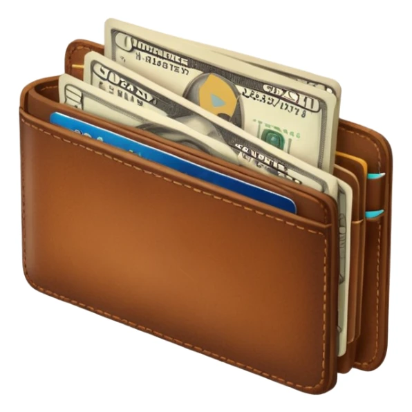 portefeuille marron avec pleins de billet et carte bancaire sticker