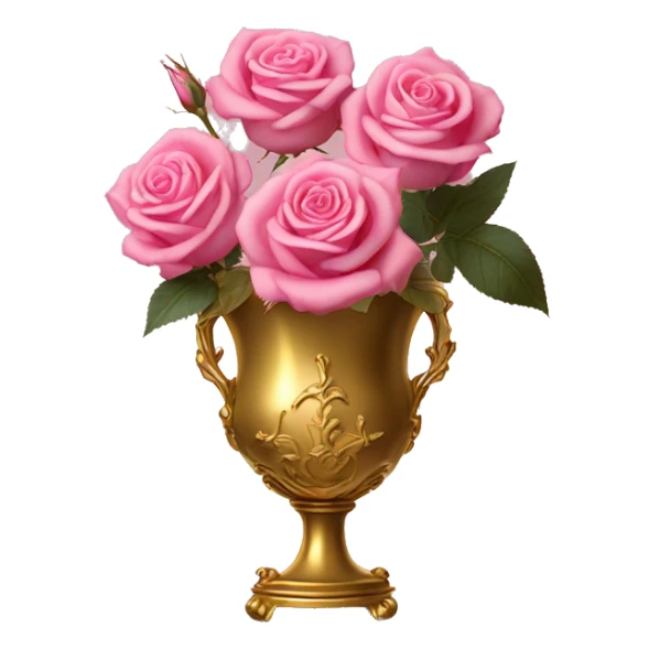 Pink roses in gold roccoco vase sticker